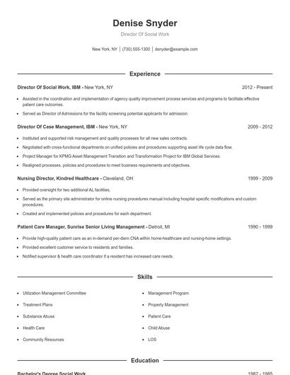 Director Of Social Work Resume