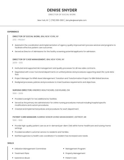 Director Of Social Work Resume