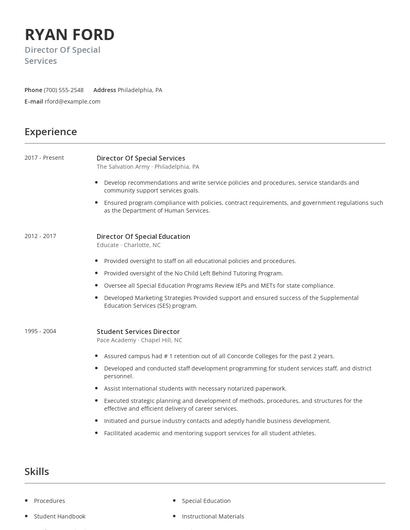 Director Of Special Services Resume