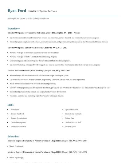 Director Of Special Services Resume
