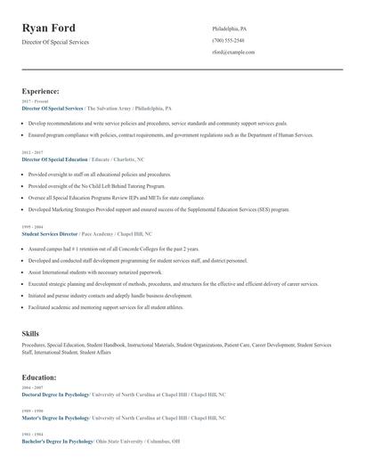 Director Of Special Services Resume