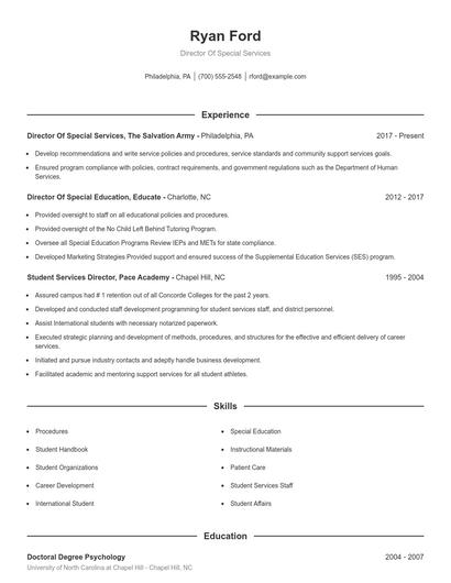 Director Of Special Services Resume