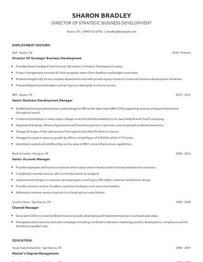 Director Of Strategic Business Development Resume