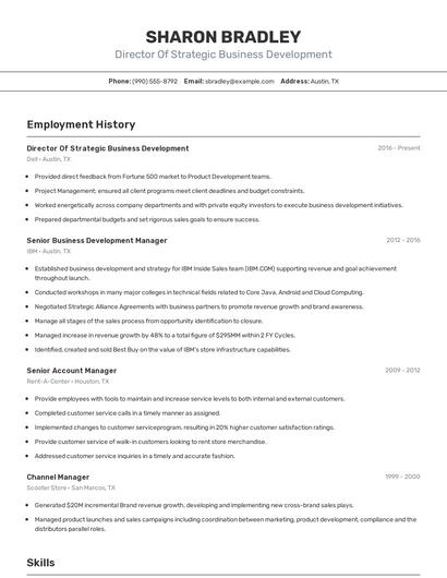 Director Of Strategic Business Development Resume