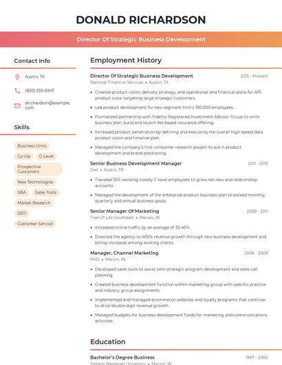 Director Of Strategic Business Development Resume