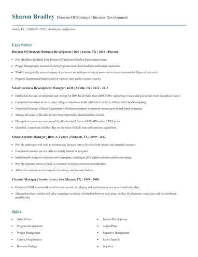Director Of Strategic Business Development Resume