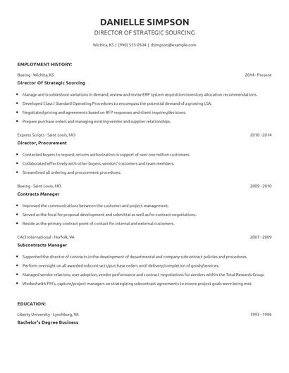 Director Of Strategic Sourcing Resume