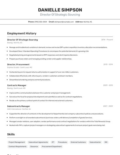 Director Of Strategic Sourcing Resume