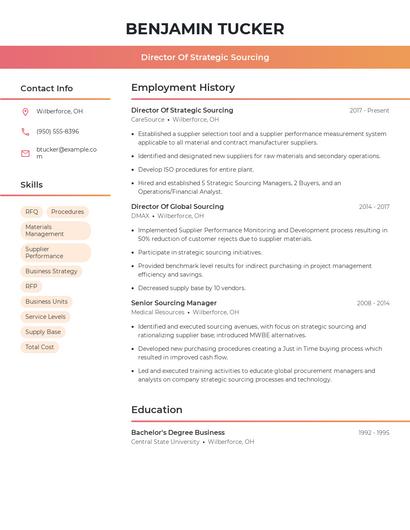 Director Of Strategic Sourcing Resume
