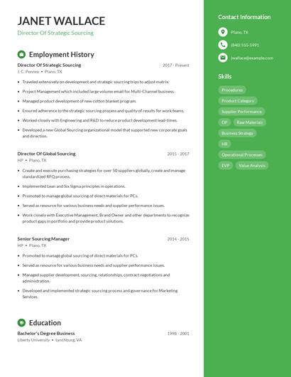 Director Of Strategic Sourcing Resume