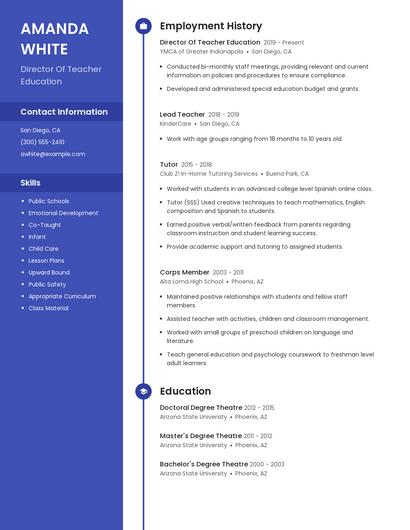 Director Of Teacher Education Resume