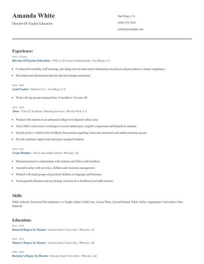 Director Of Teacher Education Resume