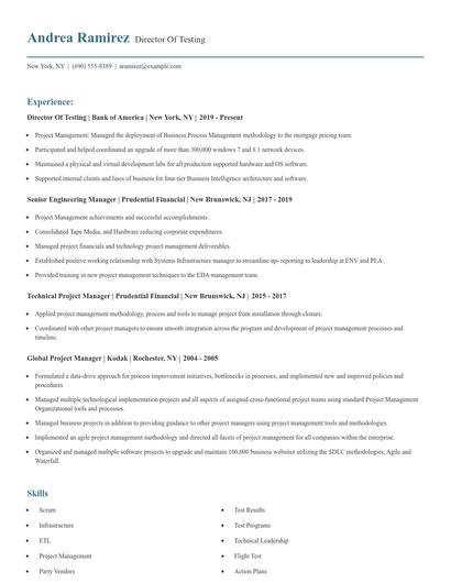 Director Of Testing Resume