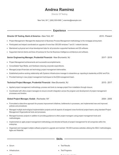 Director Of Testing Resume