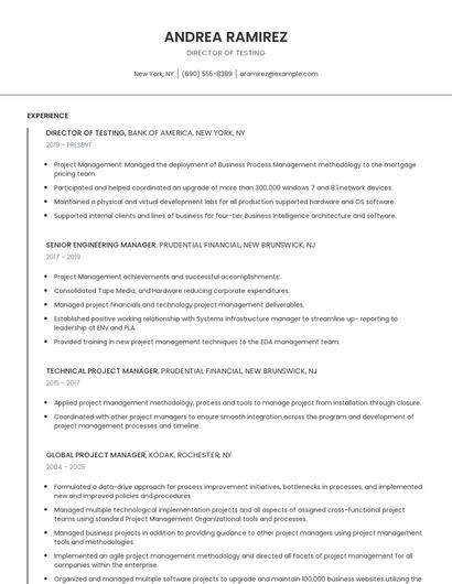 Director Of Testing Resume