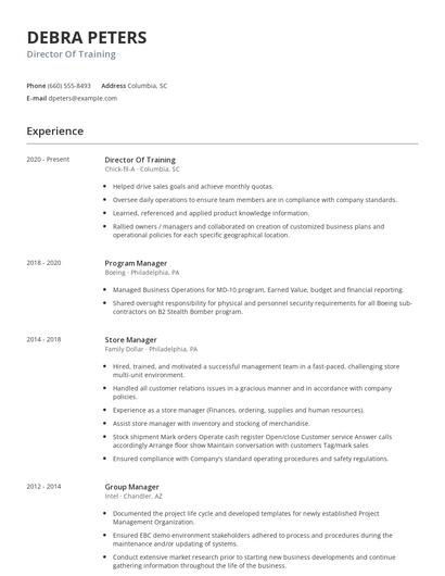 Director Of Training Resume