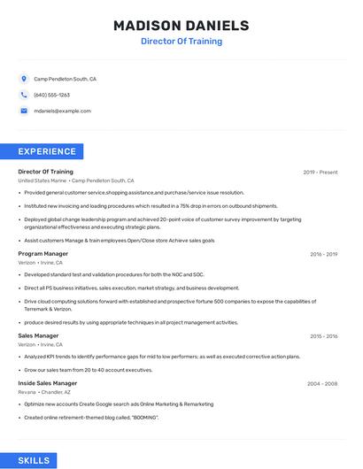 Director Of Training Resume