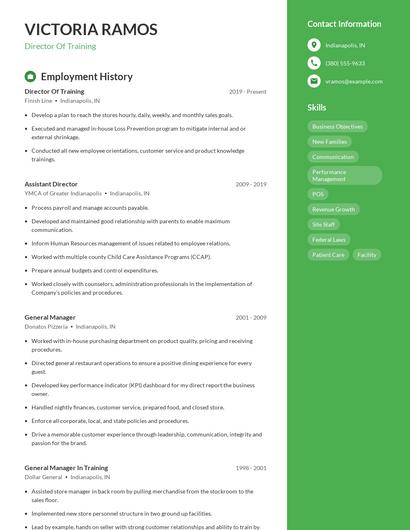 Director Of Training Resume