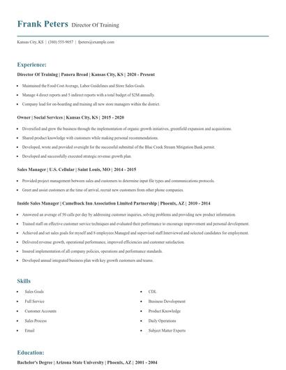 Director Of Training Resume