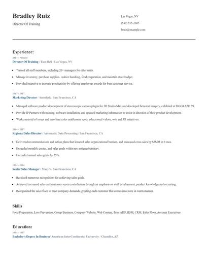Director Of Training Resume
