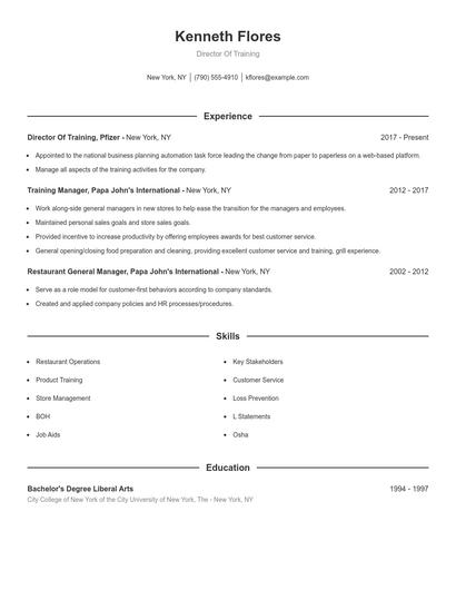 Director Of Training Resume