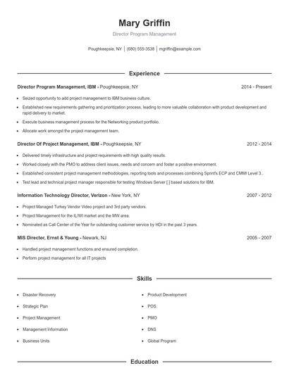 Director Program Management Resume