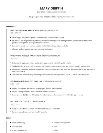 Director Program Management Resume