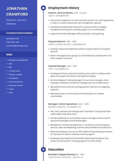 Director, Service Delivery Resume