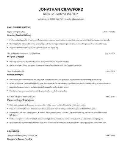 Director, Service Delivery Resume