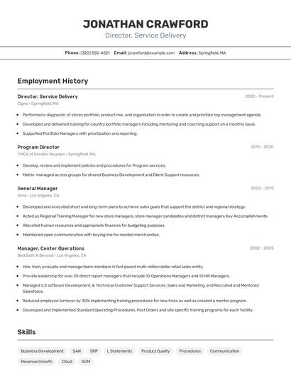 Director, Service Delivery Resume