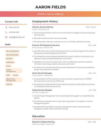 Director, Service Delivery Resume