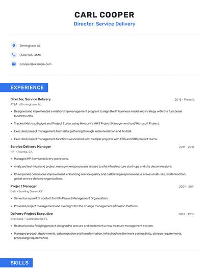 Director, Service Delivery Resume