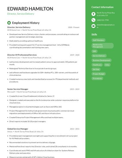 Director, Service Delivery Resume