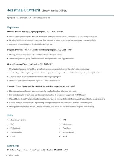 Director, Service Delivery Resume