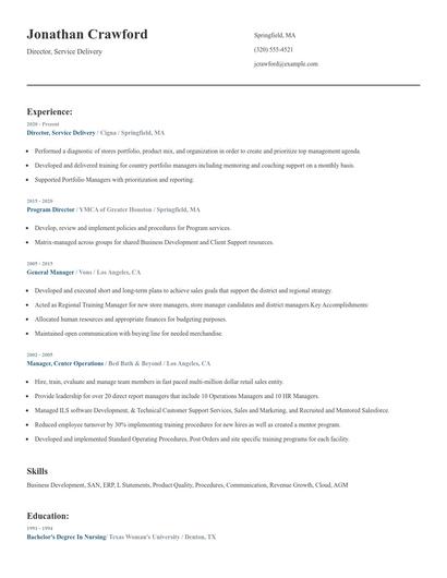 Director, Service Delivery Resume