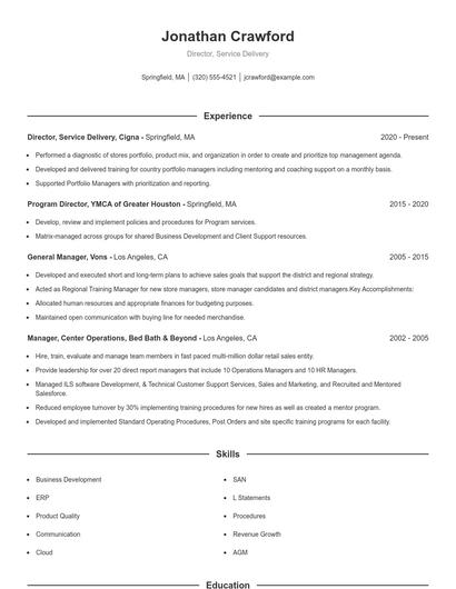 Director, Service Delivery Resume