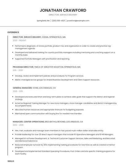 Director, Service Delivery Resume