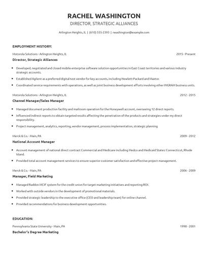 Director, Strategic Alliances Resume