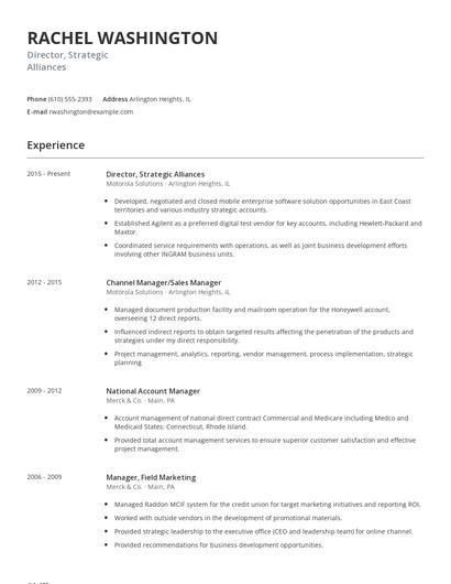 Director, Strategic Alliances Resume