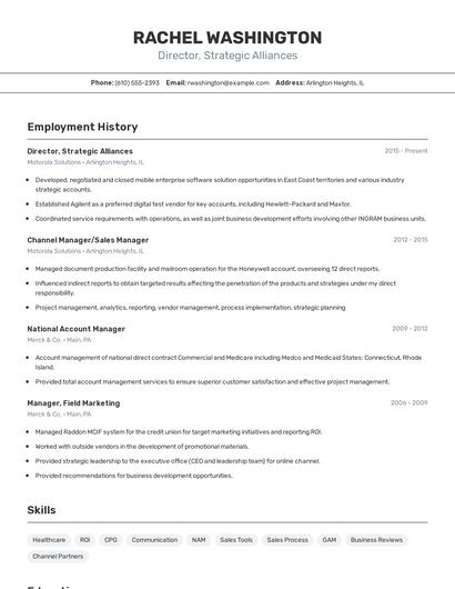 Director, Strategic Alliances Resume