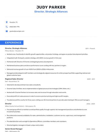 Director, Strategic Alliances Resume