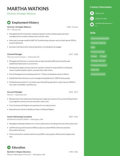 Director, Strategic Alliances Resume