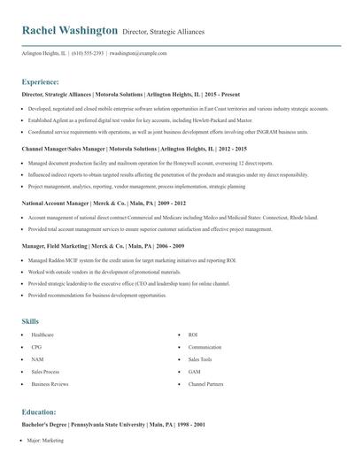 Director, Strategic Alliances Resume