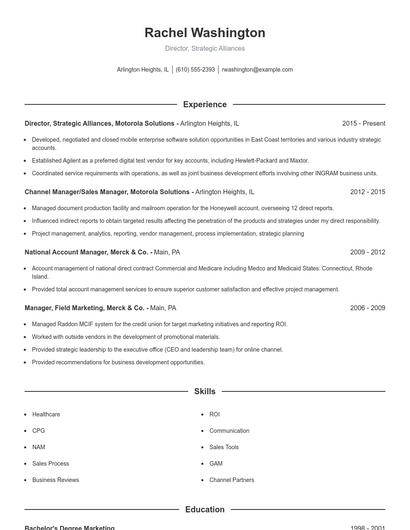 Director, Strategic Alliances Resume