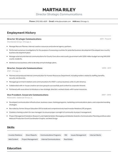 Director Strategic Communications Resume