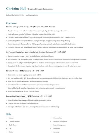 Director, Strategic Partnerships Resume
