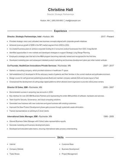 Director, Strategic Partnerships Resume