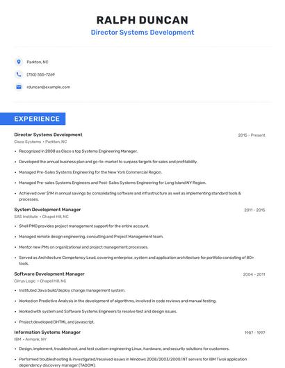 Director Systems Development Resume