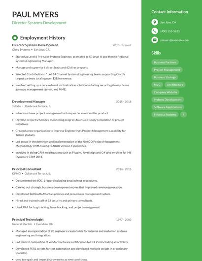Director Systems Development Resume
