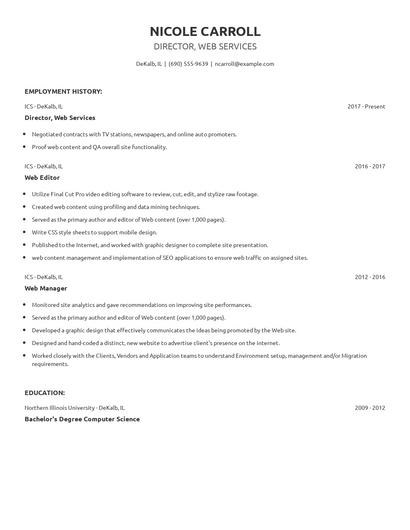 Director, Web Services Resume